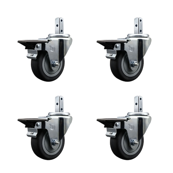 3.5'' Thermoplastic Rubber Swivel 3/4'' Square Stem Caster Set with Brake, 4PK